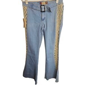 Banana Limon Womens Brazilian Jeans Sz 28 Crochet Y2K Boho Flare Hippie Festival